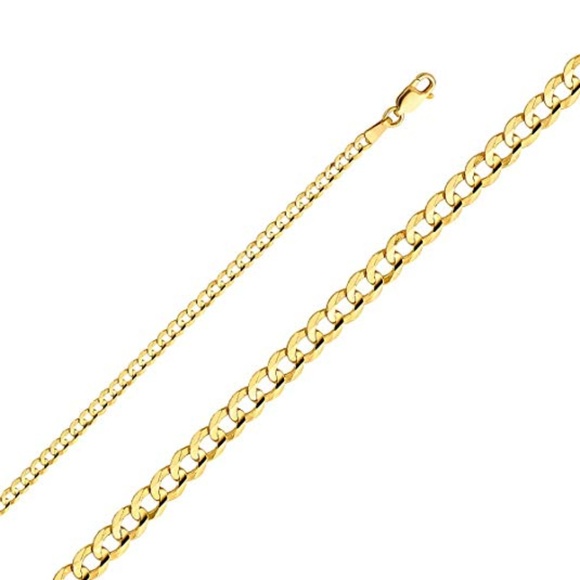 14k Gold Hollow Curb or Cuban Chain Necklace with Lobster Clasp 2.4mm